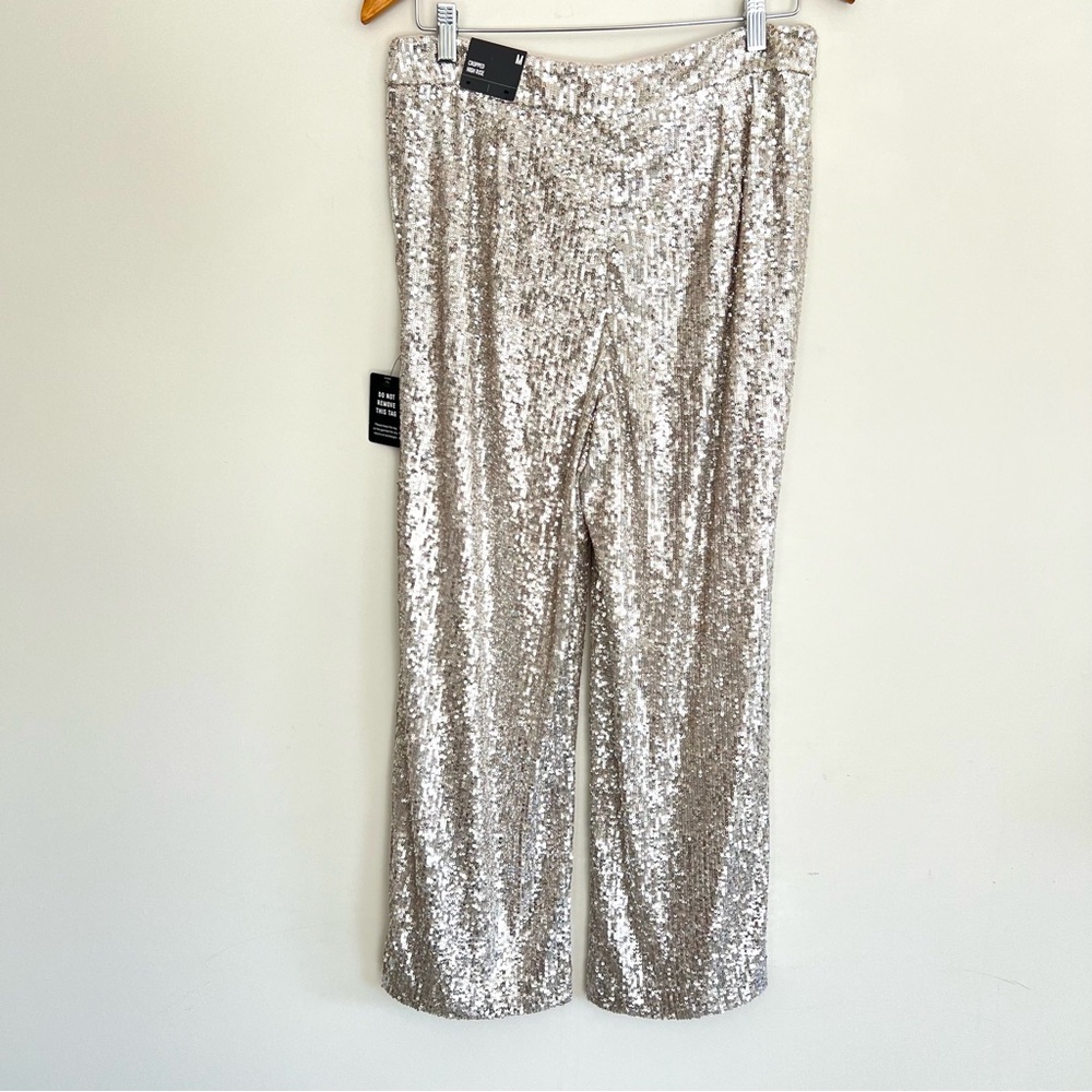 ♦️SOLD♦️EXPRESS Sequined Pleated High Rise Cropped Wide Leg Trousers Pants Sz M - Picture 8 of 16